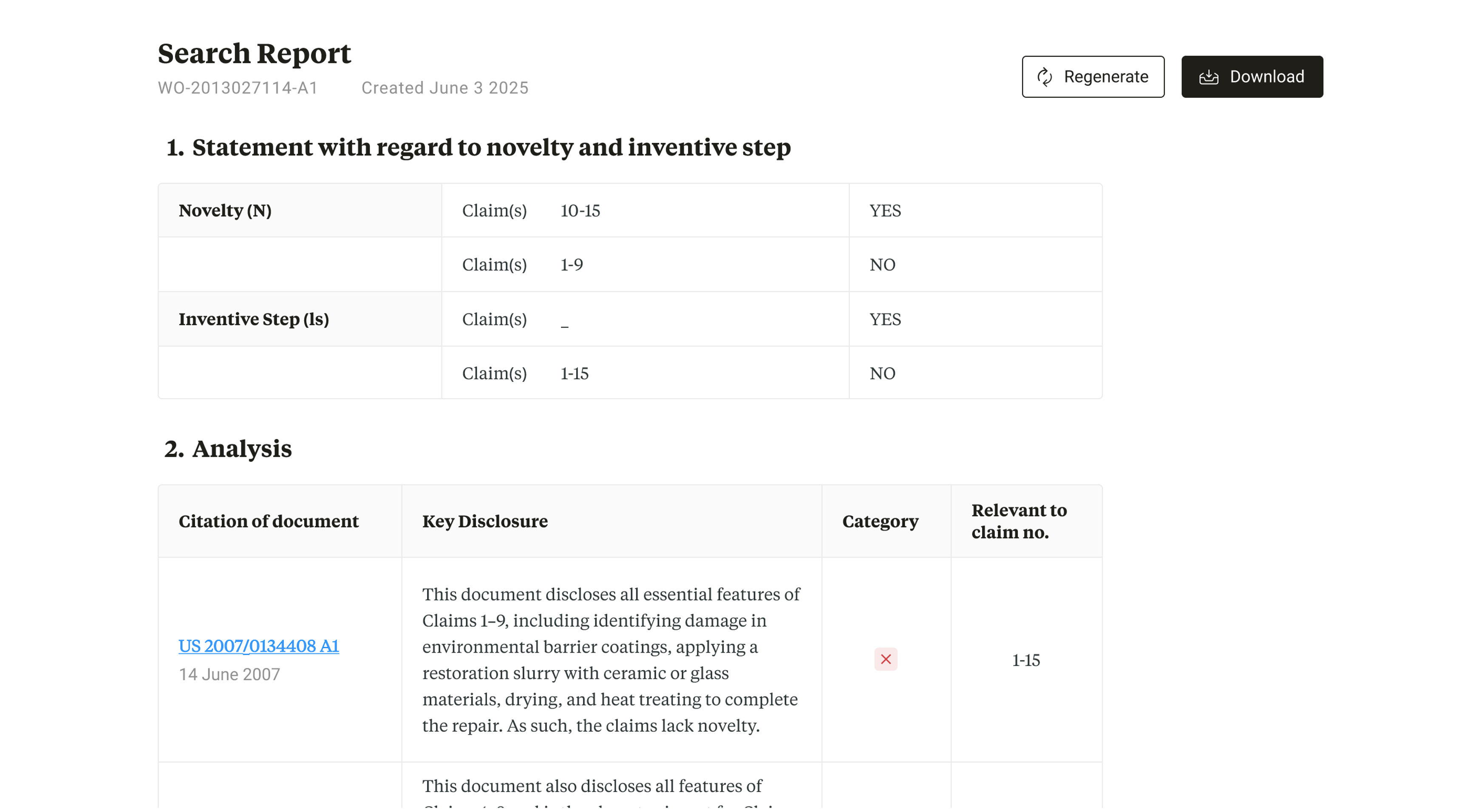 Search Report Interface